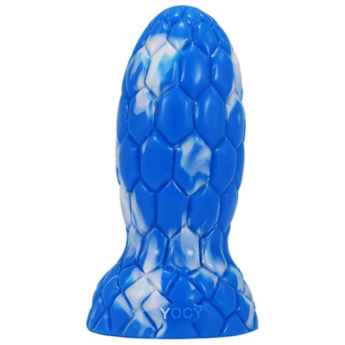 Dildo blu intenso effetto marmorizzato base ampia texture scaglie esagonali