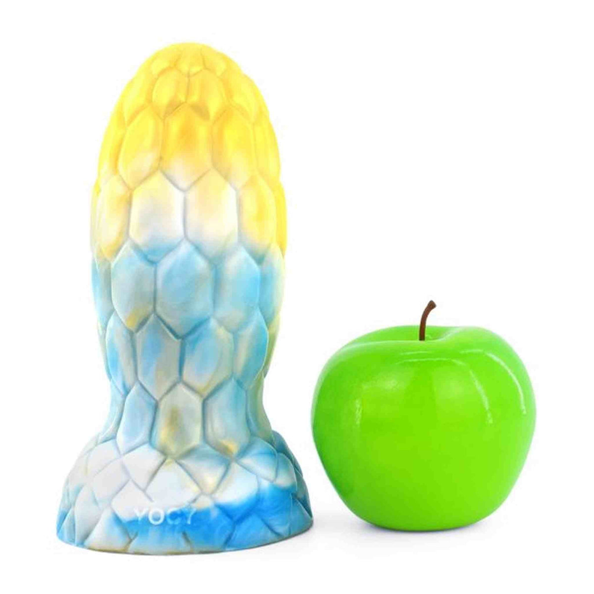 Dildo giallo blu gradiente effetto marmorizzato texture scaglie esagonali