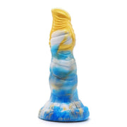 Dildo HaeChi sfumato giallo oro e blu con superficie scagliata