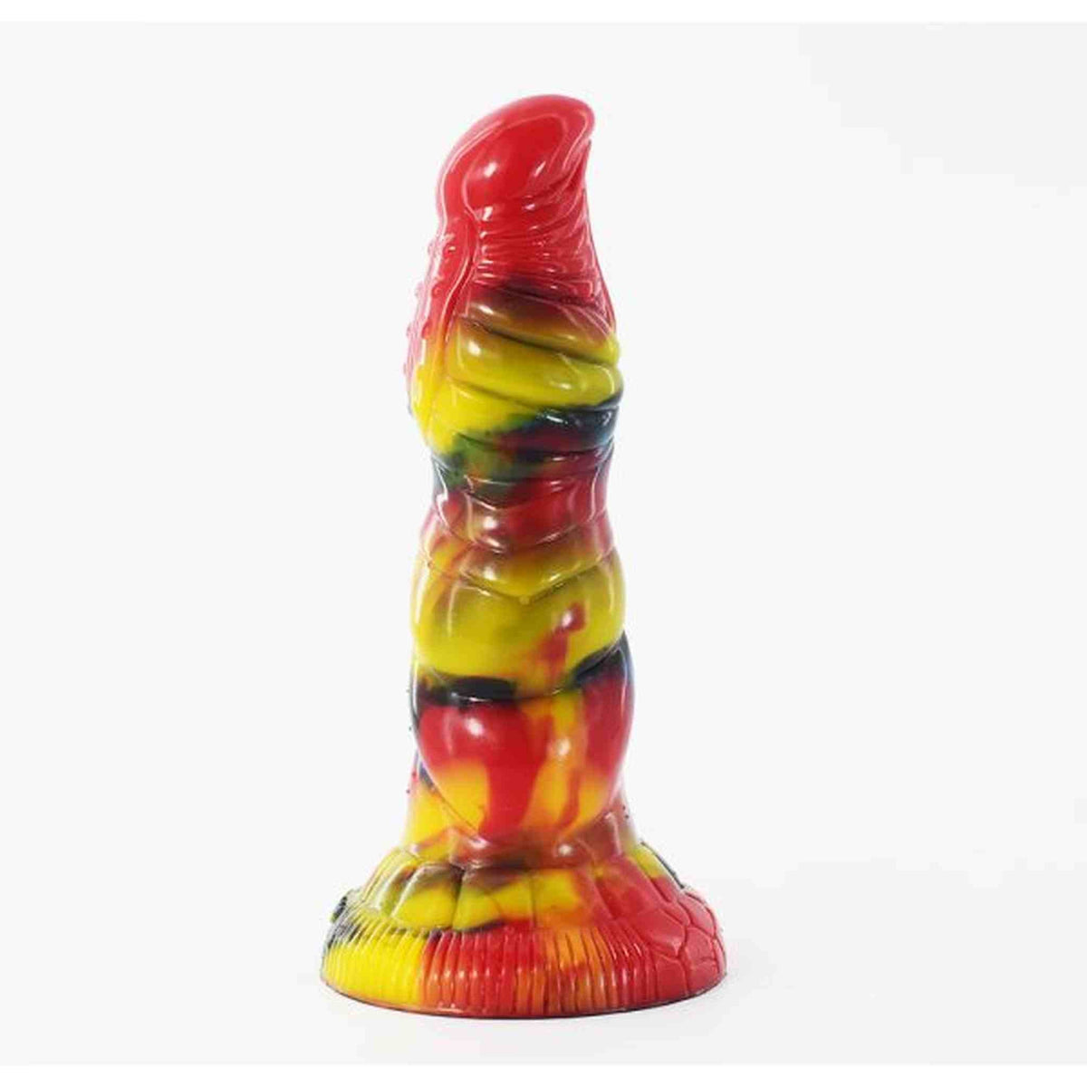 Dildo HaeChi rosso, giallo e nero con effetto fluido mescolato