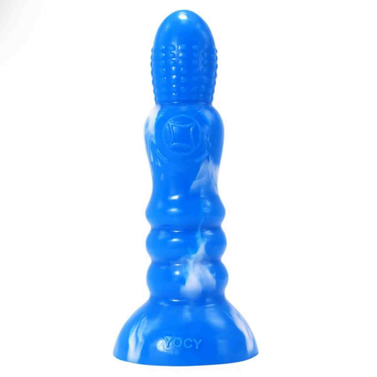 Dildo silicone mostro mitologico HikYuu I blu intenso marbled bianco con incavo