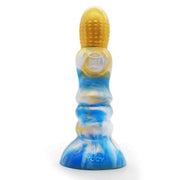 Dildo silicone mostro mitologico HikYuu I giallo e marbled blu bianco con simbolo