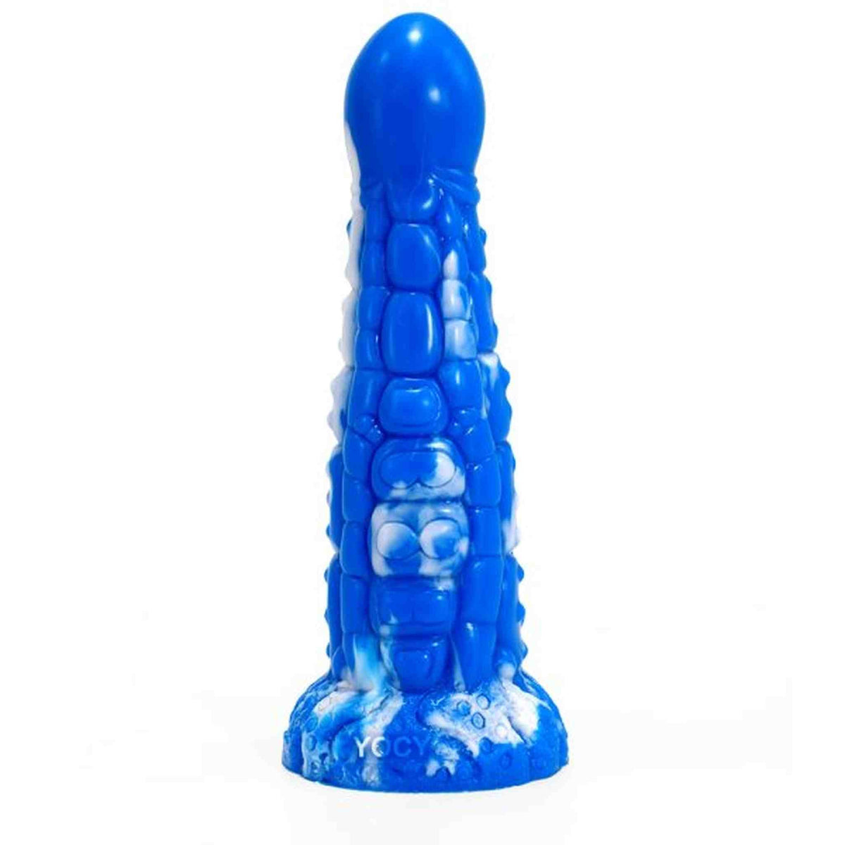 Dildo mostro mitologico blu con texture scaglie e base rocciosa