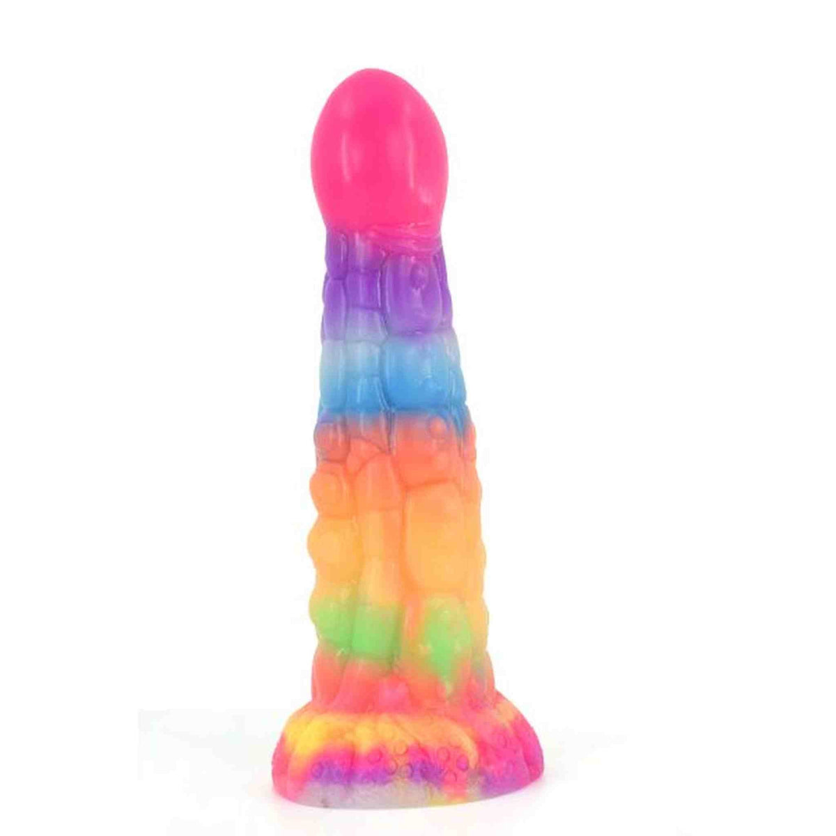 Fantasy dildo multicolore arcobaleno testa rosa trasparente texture scaglie
