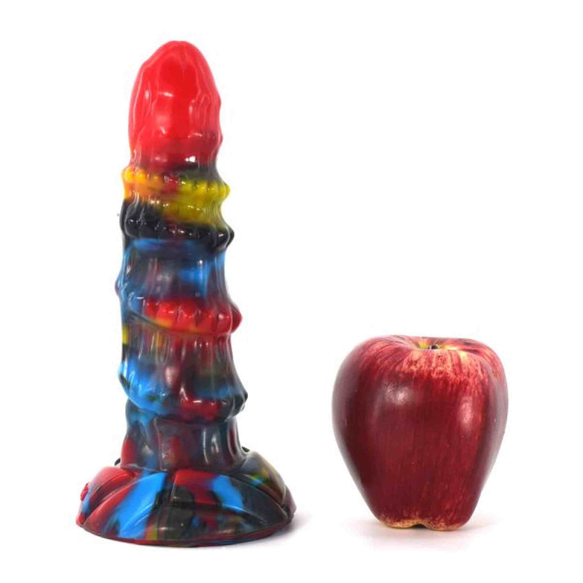 Dildo fantasy multicolore rosso giallo blu nero con mela per scala dimensioni