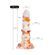 Dildo fantasy bianco macchie arancioni rosse con misure e peso 413g marchio YOC