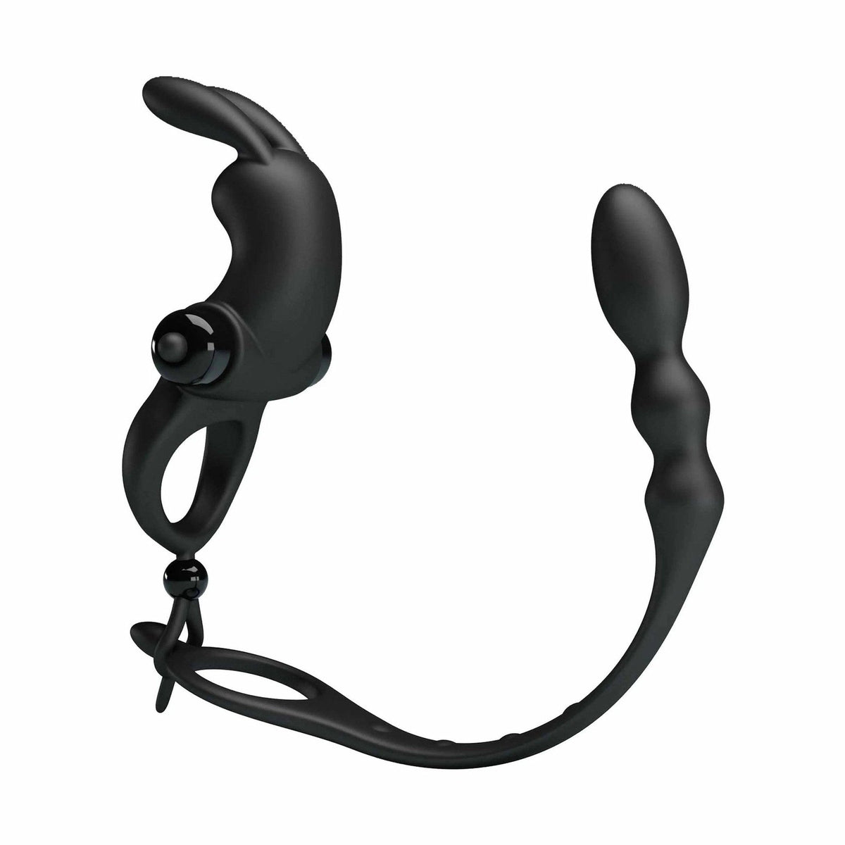 Accessorio sessuale nero in silicone coniglietto e tubo anale ondulato