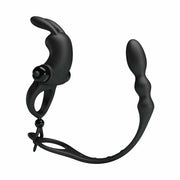 Accessorio sessuale nero in silicone coniglietto e tubo anale ondulato