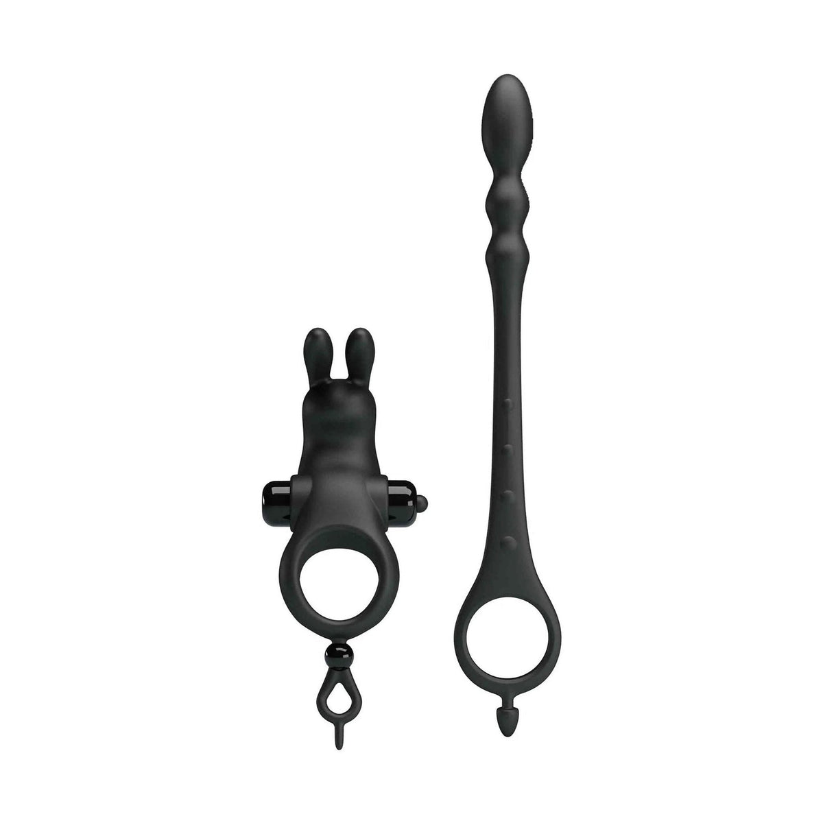 Anello vibrante coniglietto nero e stimolatore anale flessibile in silicone
