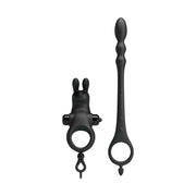Anello vibrante coniglietto nero e stimolatore anale flessibile in silicone