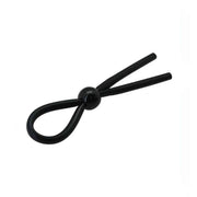 Cockring nero in silicone lucido con design a due bracci rigidi e sfera opaca