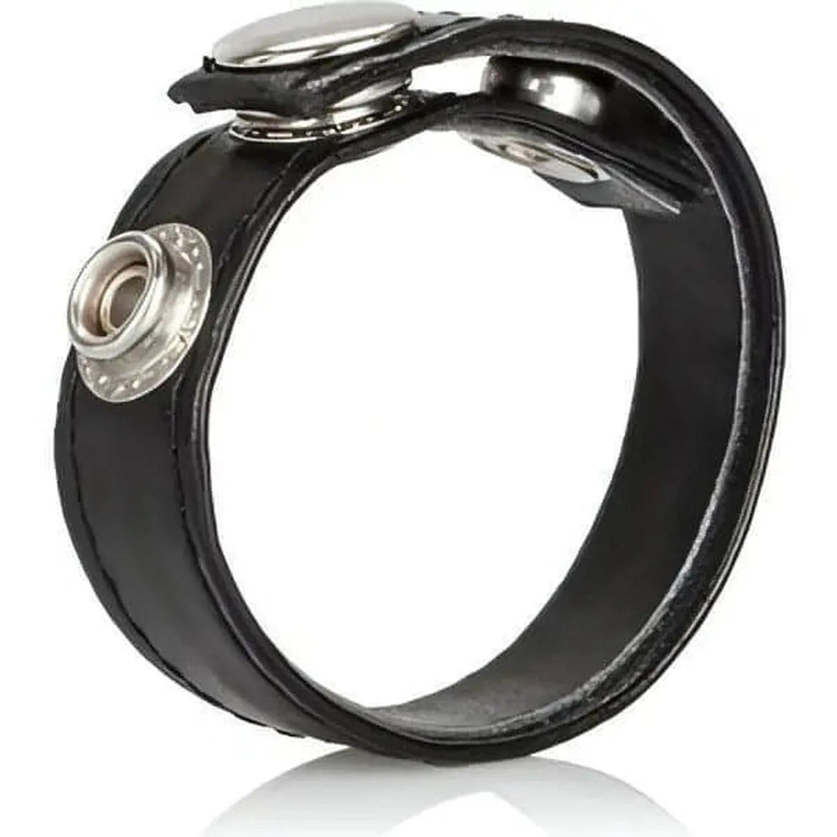 Anello in pelle liscia nera con due fibbie decorative