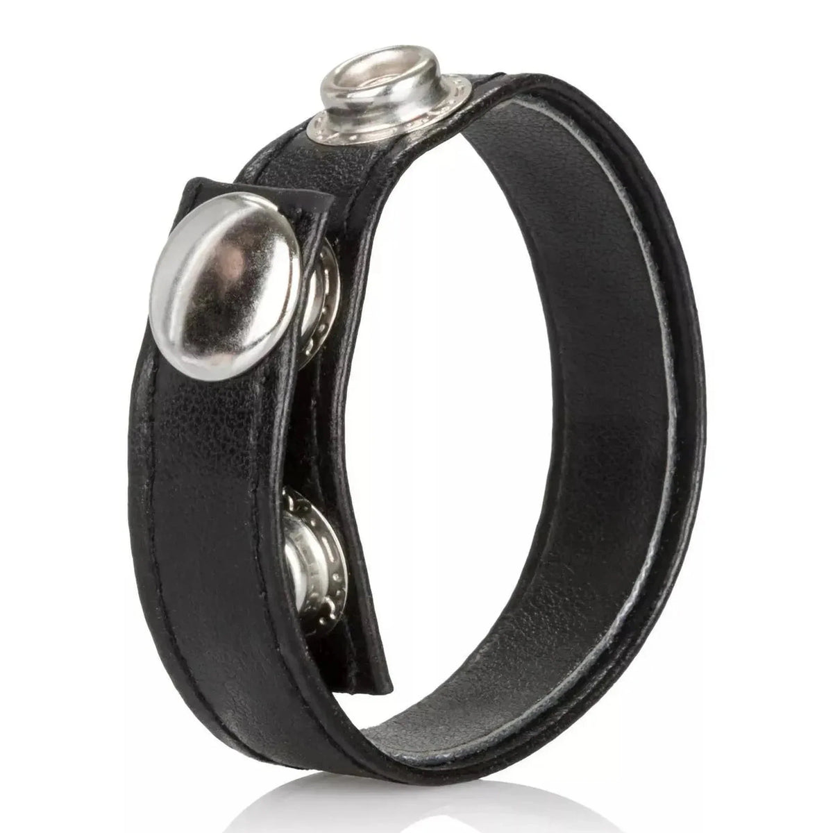 Anello in pelle nera regolabile con fibbie metalliche argentate