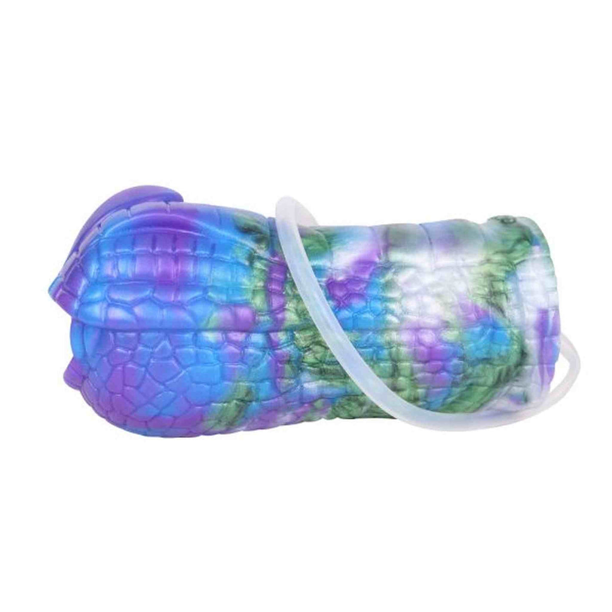 Masturbatore Ankylosaurus silicone liquido tubo trasparente vista laterale colorazione marmorizzata