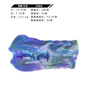 Masturbatore Ankylosaurus silicone liquido vista dall'alto con etichetta dimensioni e testo cinese