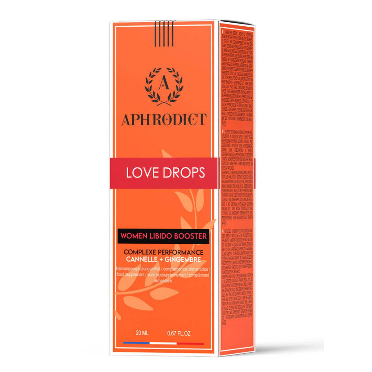 Confezione cartacea Aphrodict Love Drops 20 ml complesso cannella zenzero donna