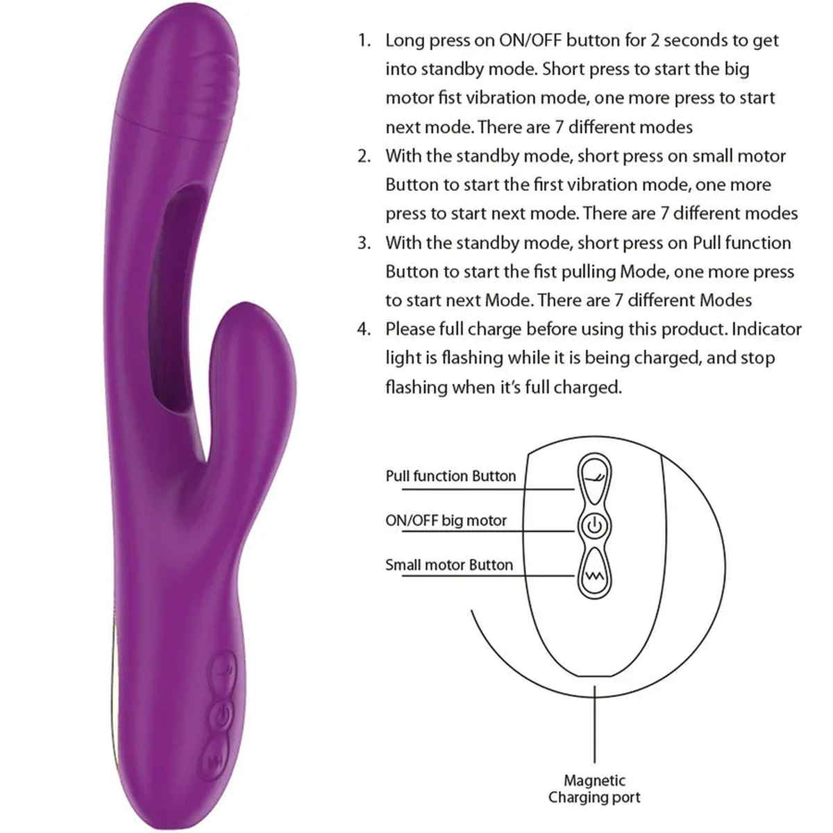Istruzioni uso pulsanti e porta ricarica magnetica vibratore Apolo Intense