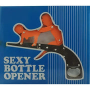Apribottiglie a forma di pistola con figura arancione, confezione blu Sexy Bottle Opener