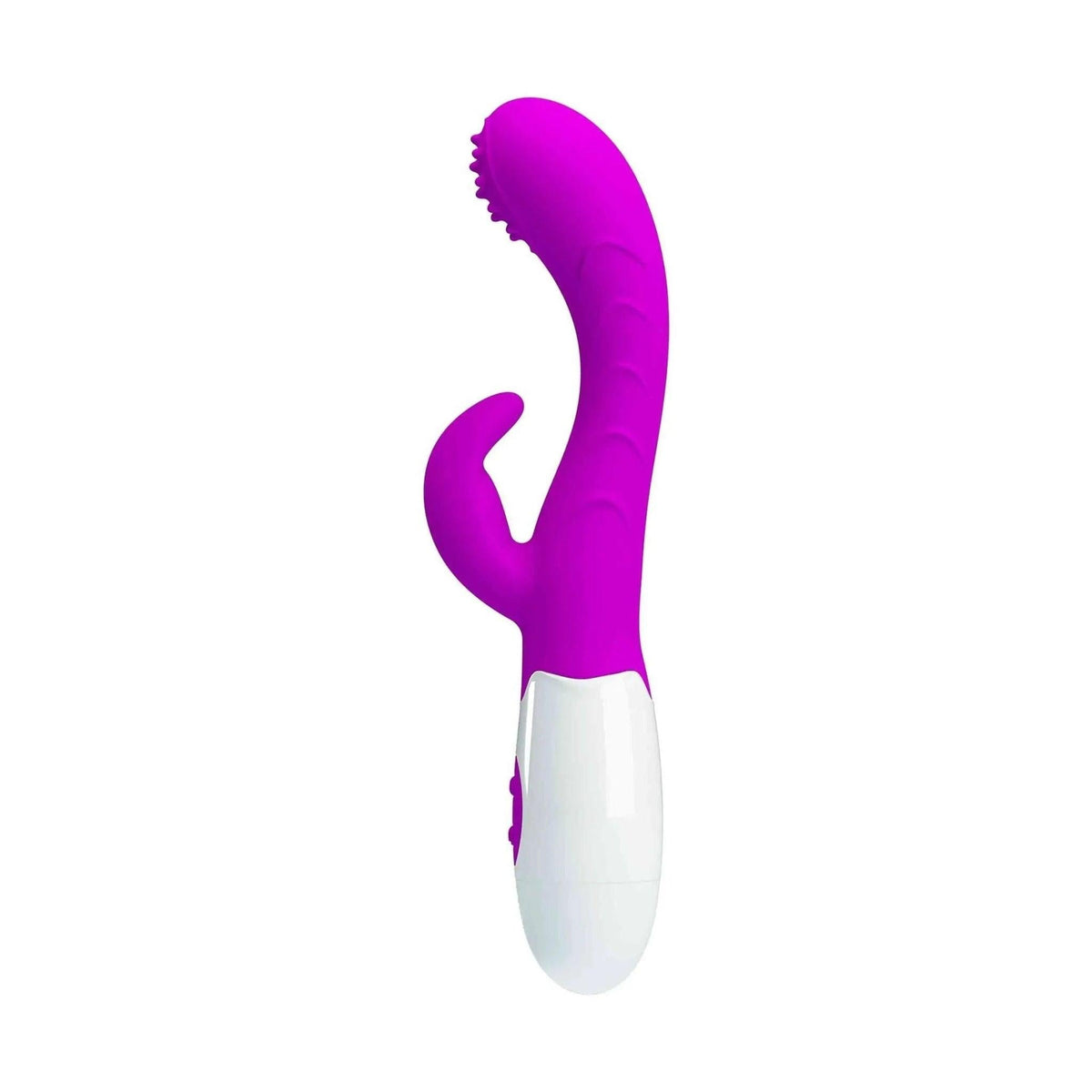 Vista frontale vibratore rabbit con orecchio di coniglio viola