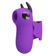 Vibratore da dito viola Magic Devil frontale con bocca suzione aperta e pulsante accensione