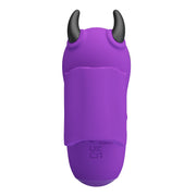 Vibratore da dito viola Pretty Love Magic Devil vista posteriore con corna nere e scritta UK CA
