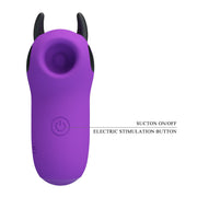 Vibratore da dito viola Magic Devil con pulsanti suzione e stimolazione elettrica etichettati