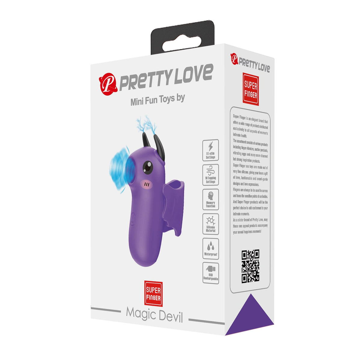 Confezione vibratore Magic Devil Pretty Love con specifiche tecniche impermeabile e 16 vibrazioni