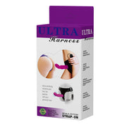 Confezione prodotto ULTRA Harness con cinturino nero e vibratore rosa impermeabile