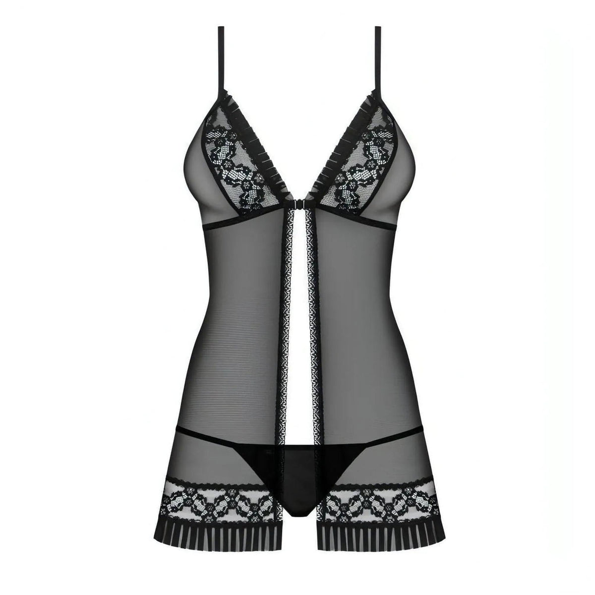 Babydoll Sexy Nero in Tulle Trasparente con Perizoma