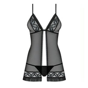 Babydoll Sexy Nero in Tulle Trasparente con Perizoma