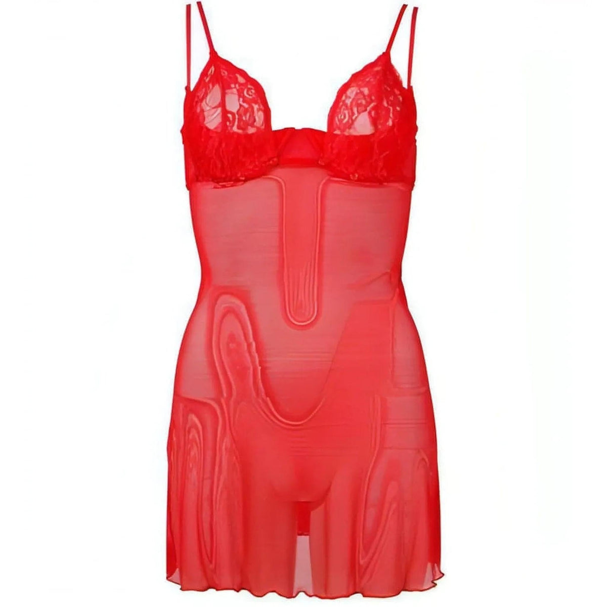 Babydoll rosso pizzo decorativo orlo ondulato dettaglio