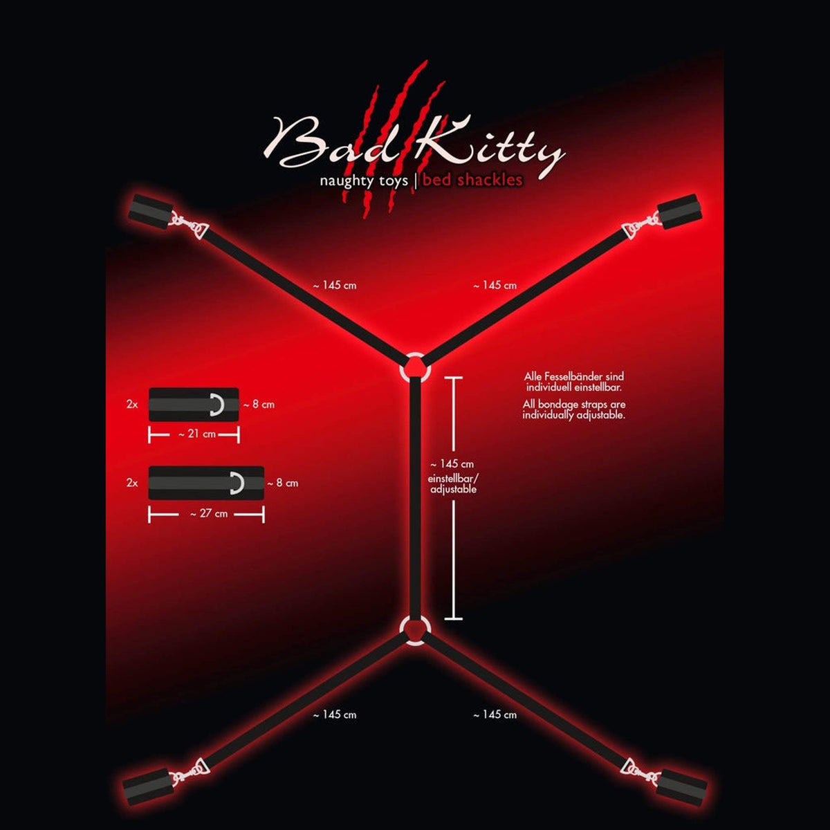 Diagramma misure cinghie regolabili sistema contenzione letto Bad Kitty