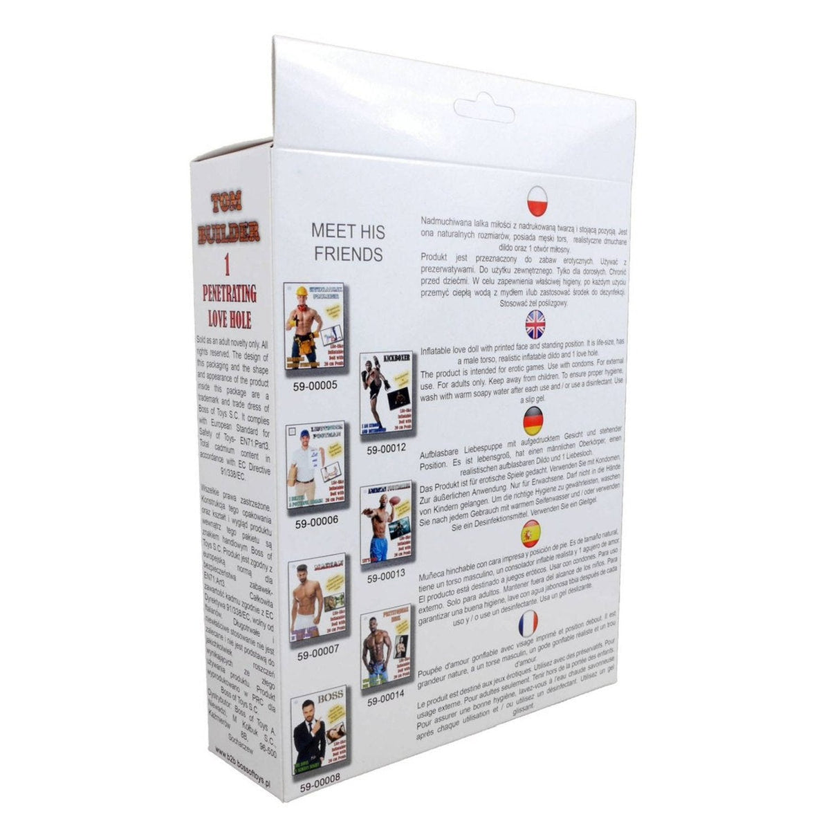 Retro confezione Bambola Gonfiabile Nero Builder Doll con codice a barre e avvertenze adulti