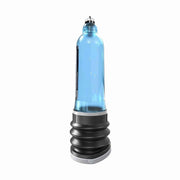 Vista laterale pompa pene Bathmate Hydromax X9 azzurra base nera