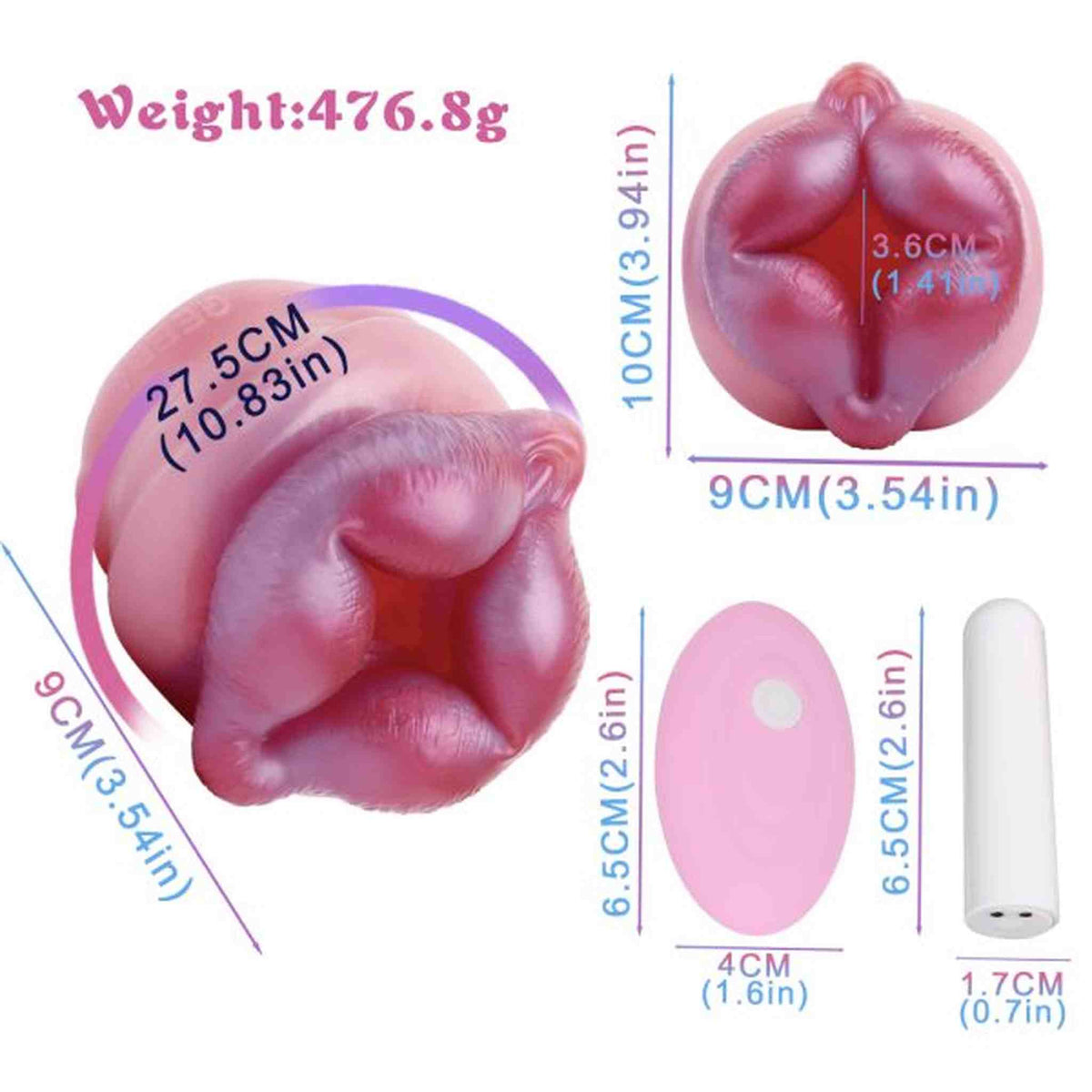 Misurazioni toy Bear 27.5 cm in silicone liquido rosa con accessori inclusi