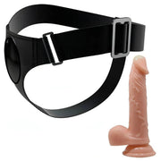 Harness Strapon Nero Fibbia Rettangolare e Dildo Carne
