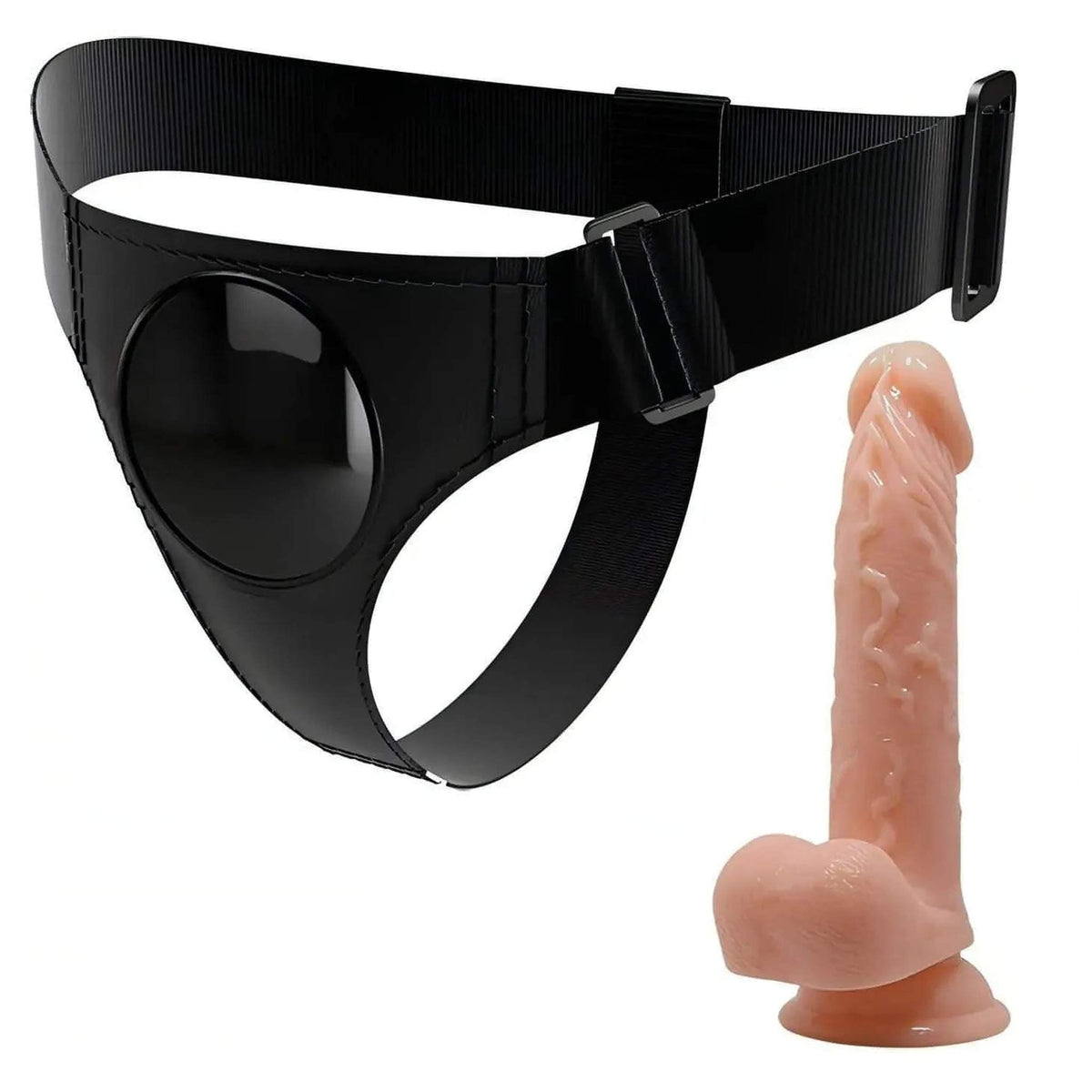 Dildo Carne Realistico e Harness Nero Struttura a Y