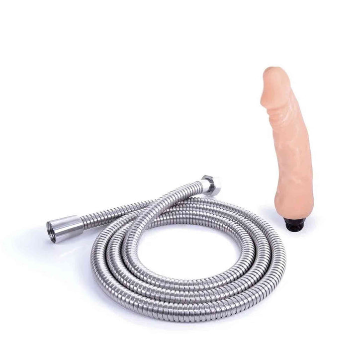 Dildo anale realistico carne con base nera e tubo doccia universale per idroterapia