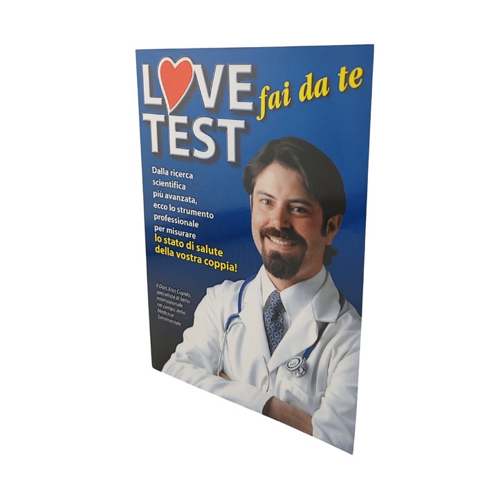 Biglietto scherzo Love Test a forma di cartolina con medico e testo fai da te