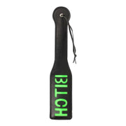 Paddle sculacciatore nero verde neon scritta Bitch verticale con cordino