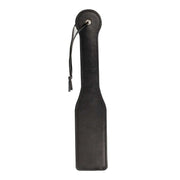 Paddle BDSM nero pelle con cuciture e cordino, effetto glow in the dark
