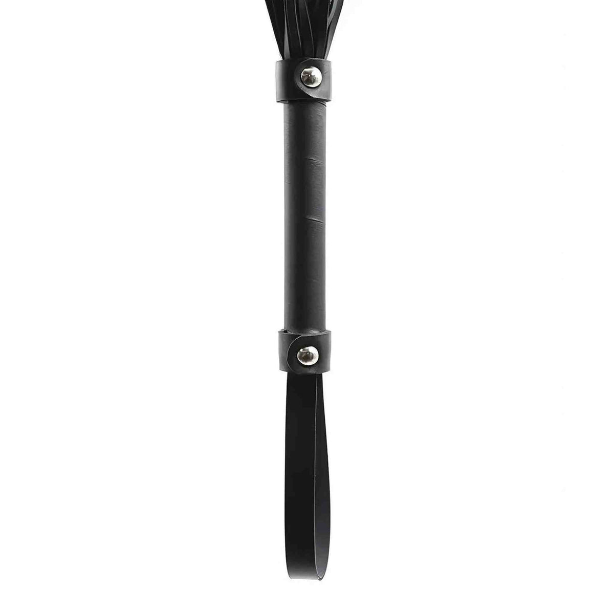 Flogger nero manico con borchie dorate e anello presa
