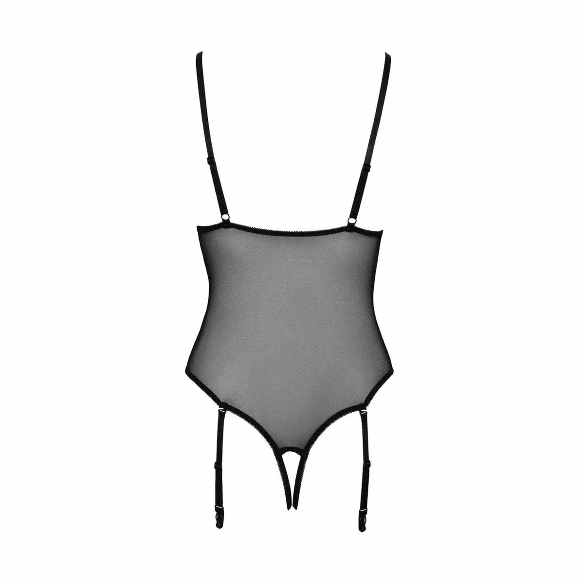 Retro body nero aperto all'inguine spalline regolabili in tulle