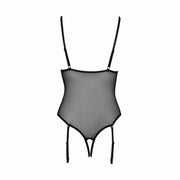 Retro body nero aperto all'inguine spalline regolabili in tulle