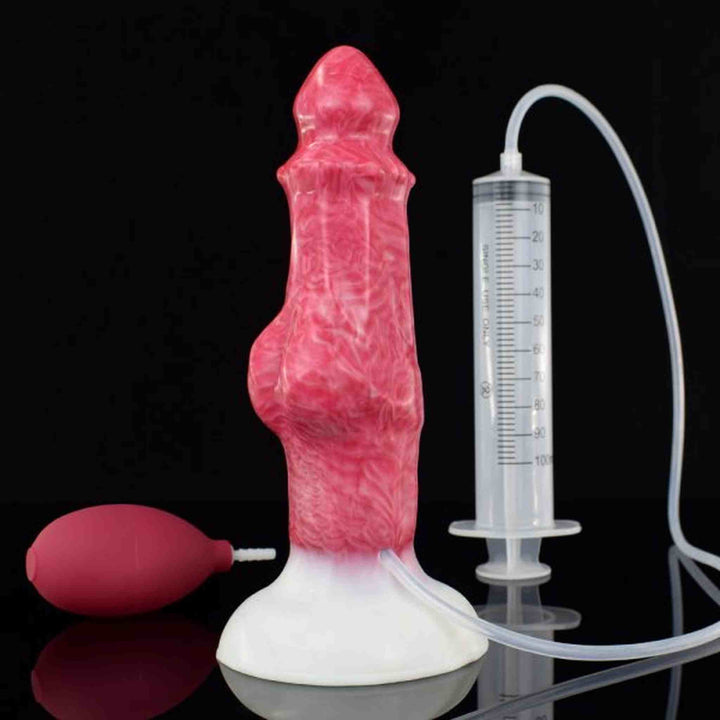 Dildo Bonewolf Damon in silicone rosa con venature bianche e base ventosa