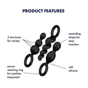 Caratteristiche plug anali Satisfyer: silicone morbido, forma ascendente per inserimento facile e anello di ritenuta sicuro