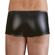 Boxer nero lucido vista posteriore con cuciture vita e bordo inferiore