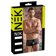 Confezione scatolina boxer NEK nero inserti trasparenti logo giallo appendibile