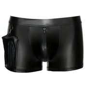 Boxer nero wetlook uomo frontale zip centrale verticale e tasca laterale