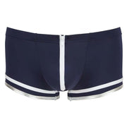 Boxer blue con bordi inferiori bianchi e zip frontale - M